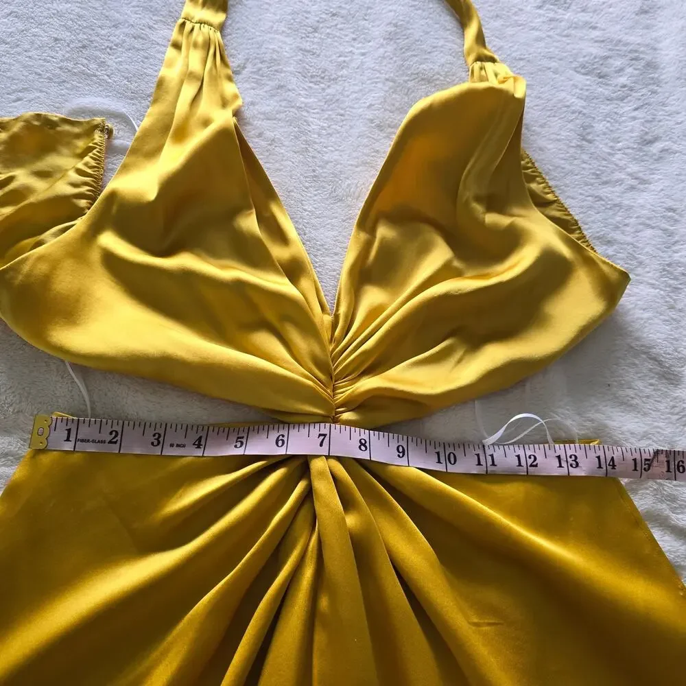 Reformation Silk Halter Maxi Dress Sz 4 Gold Cutout Backless Formal Evening Luxe - Picture 10 of 13